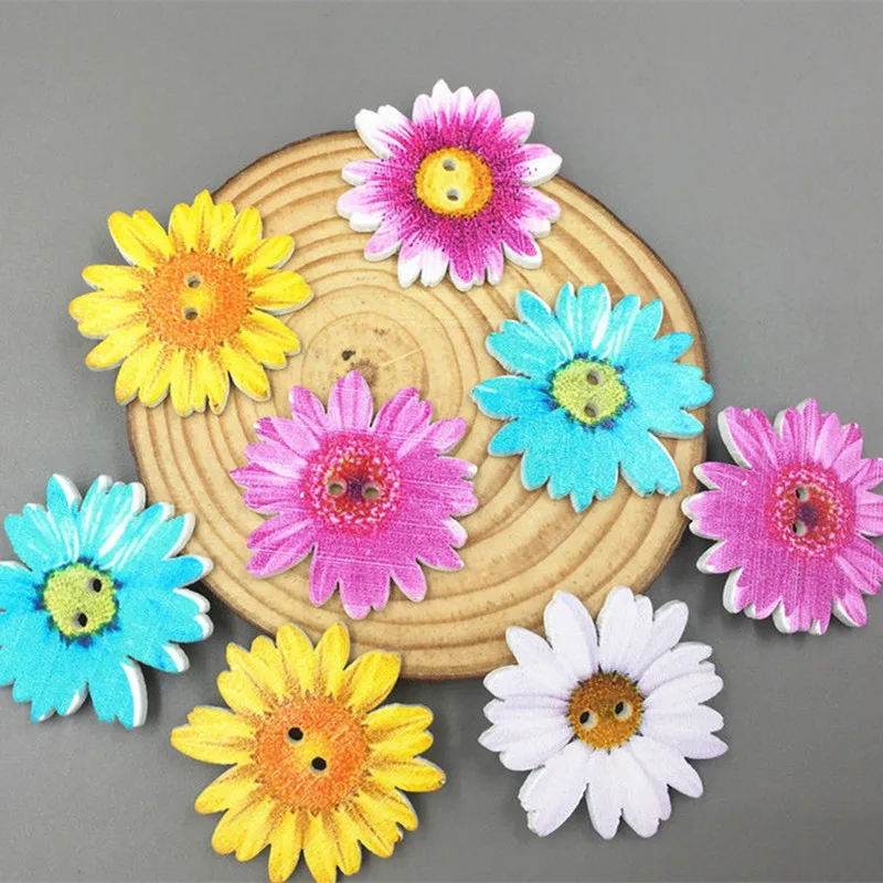 

DIY 80pcs Flowers Buttons Wooden Sewing Scrapbooking decoration Mix color 2-Holes 37mm