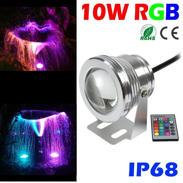 

10W 12v underwater RGB Led Light 1000LM Waterproof IP68 fountain pool Lamp Lights16 color change + 24key IR Remote controller