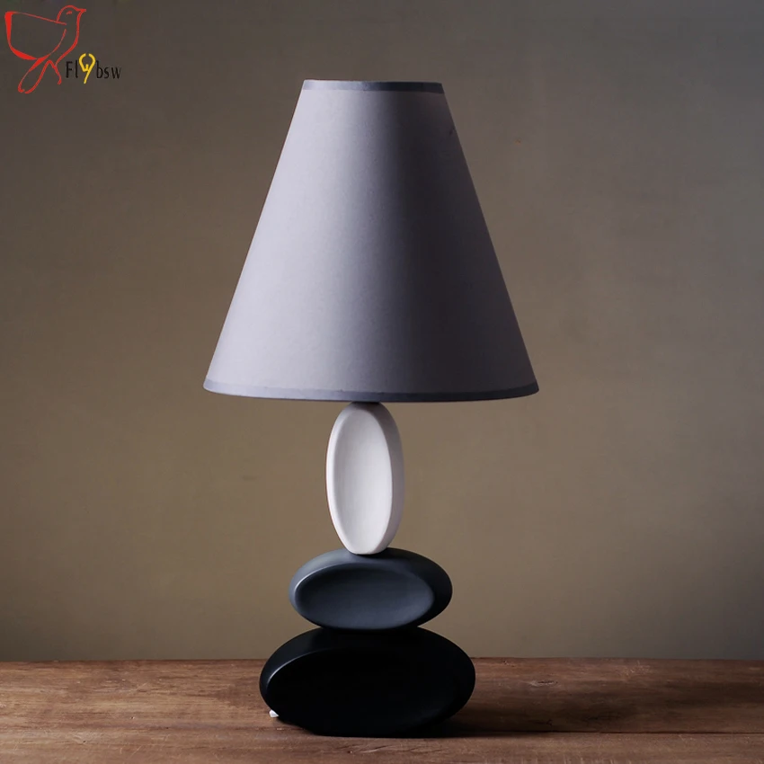 

Art Decor Ceramic Table Lamp E14 Holder gray cloth lampshade LED Bulb Desk Lamps,bedroom Bedside Home indoor Lighting Fixtures