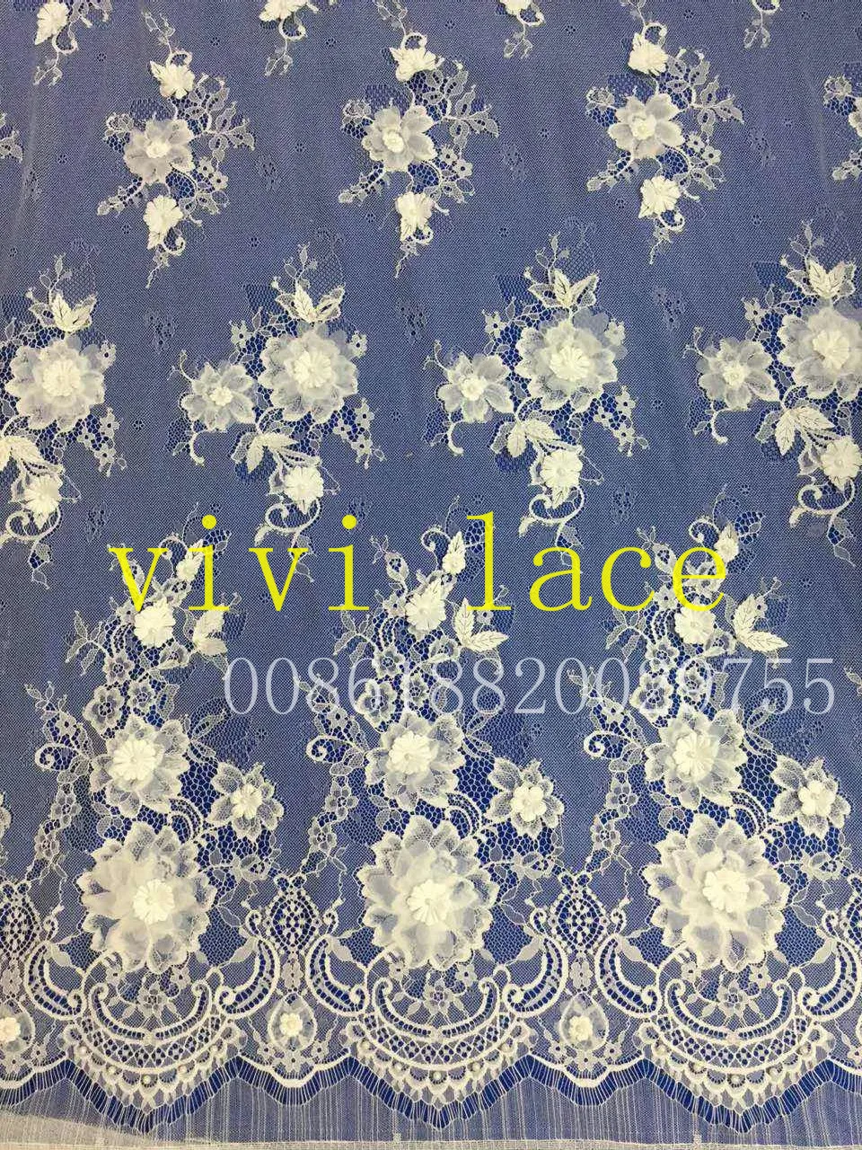 

TT011 3meter*1.5m width pearl ivory 3d flower french embroidery tulle mesh lace fabric for show/wedding/evening dress/party.