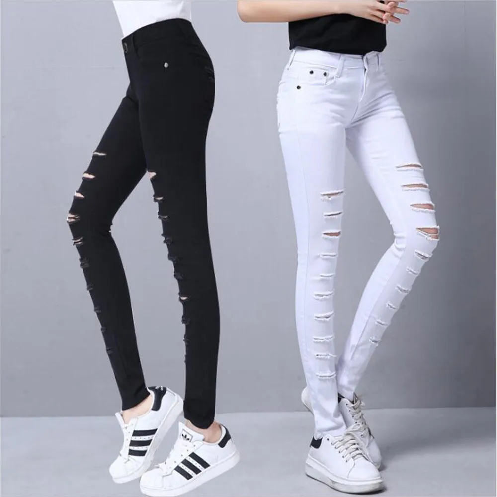 

Whole cotton Hollow out hole Elastic force Pencil pants Leggings high waist jeans woman skinny women jeans mujer jean plus size