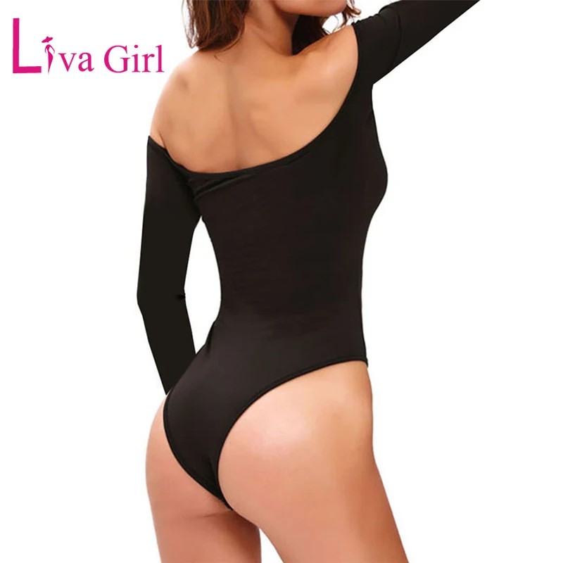 LIVA فتاة مثير أسود طويل كم Bodycon ارتداءها النساء عارية الذراعين قبالة الكتف حللا مائل الرقبة الأبيض داخلية Femin السروال القصير