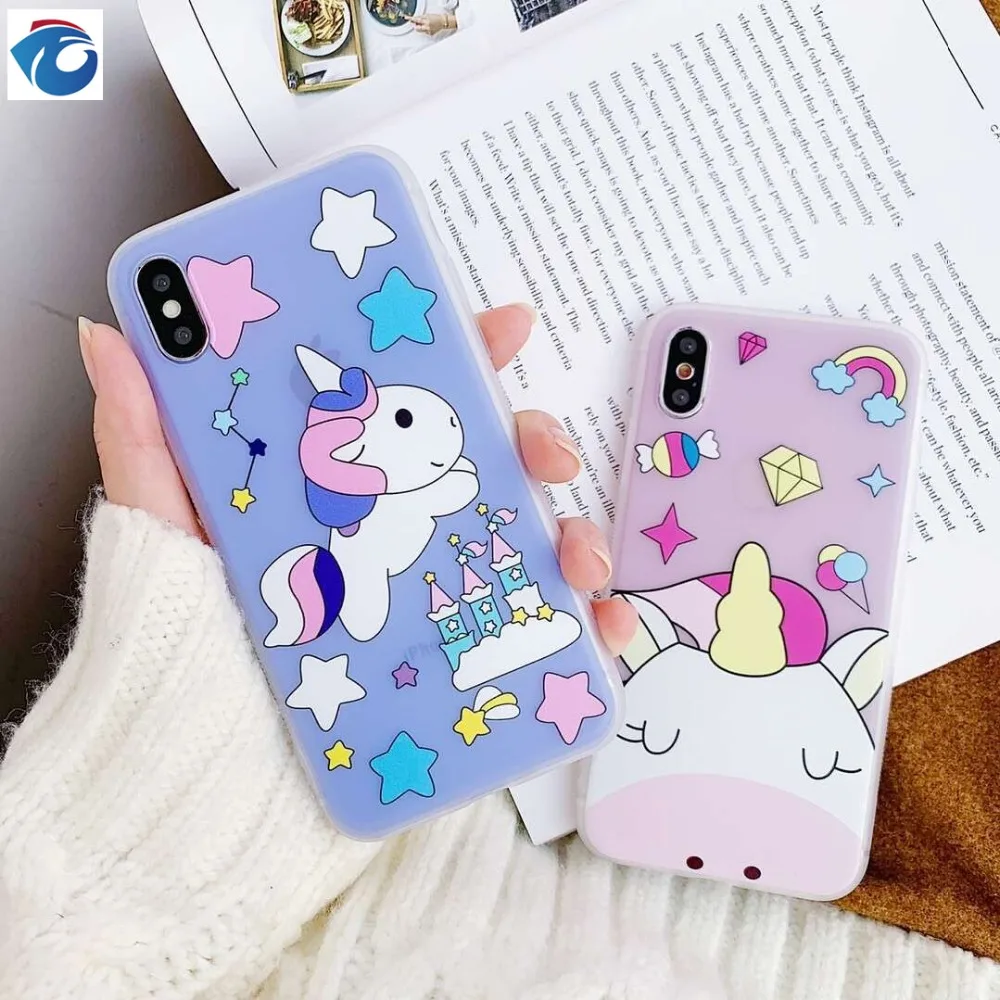 

HUANQING Cute Cartooon Unicorn Phone Case For iphone X XR XS Max Case for iphone 6 6s 7 8 plus Cover Rainbow Fashion Soft Case