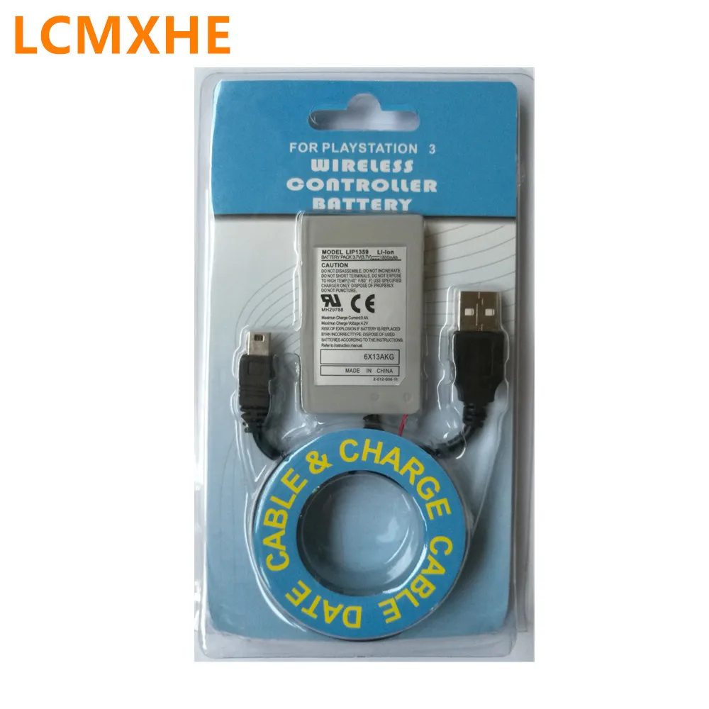 (12pc) For PS3 Rechargeable Battery 1800mAh + USB Data Charger Cable
