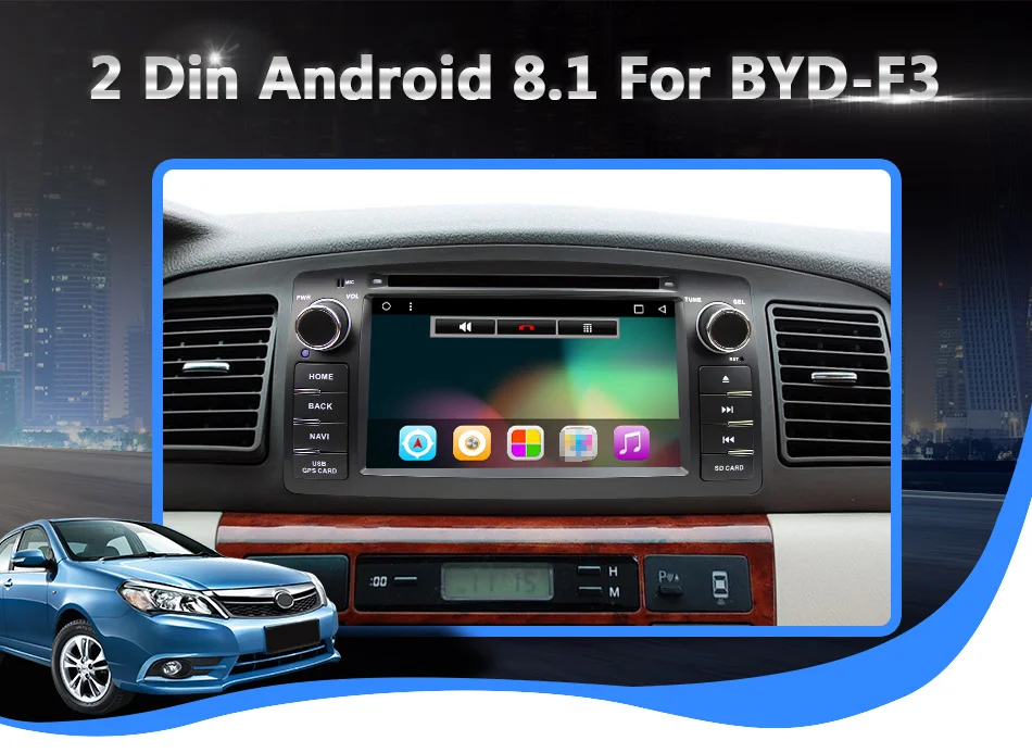 Best Eunavi 2 Din Car DVD For Toyota Corolla E120 BYD F3 Android 8.1 Quad core RAM 2G 2Din Car DVD stereo GPS with touch screen WIFI 1