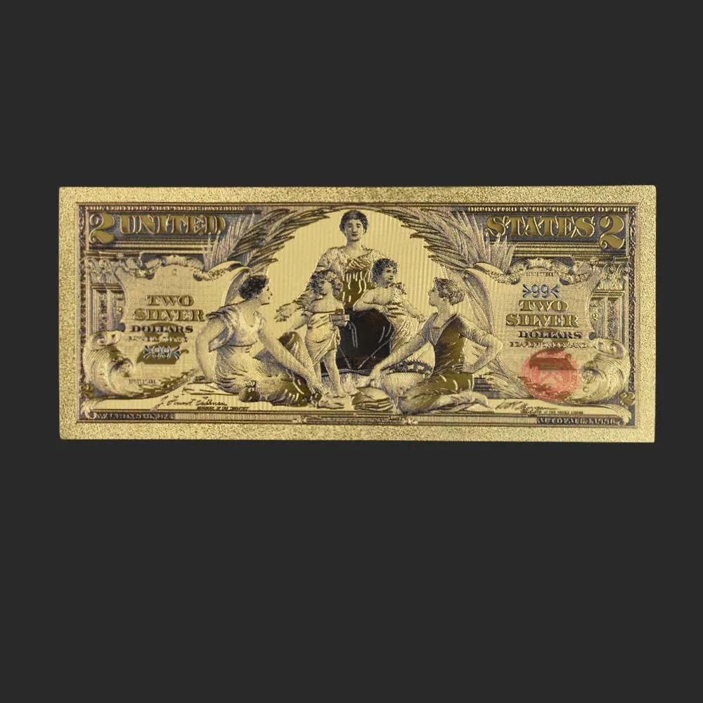 1896 мировой бумажный банкноты США 2 доллара Золотая фольга банкноты Американский дизайн