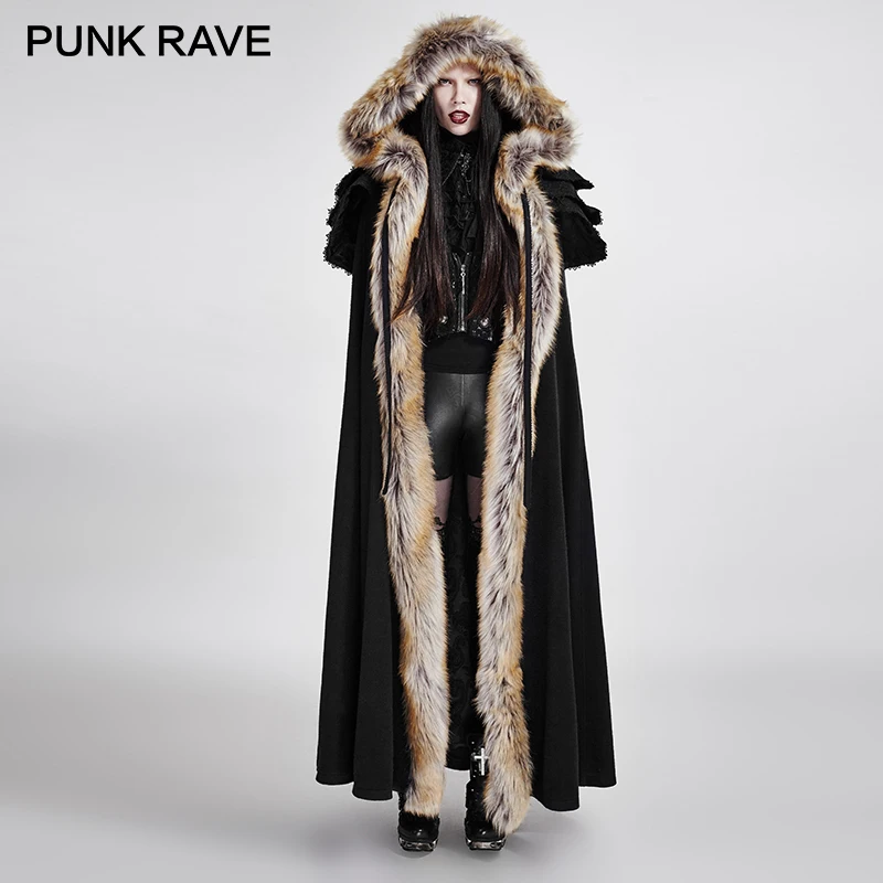 

PUNK RAVE Gothic Wool Collar Long Cloak Overbearing Excellent Coats Wool Blends Winter Jackets Ancient Palace Party Hallowmas