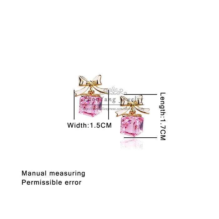 ZYE191 бант розовый кристалл розовое золото цвет серьги гвоздики ювелирные изделия сделаны с настоящими Австрийскими кристаллами
