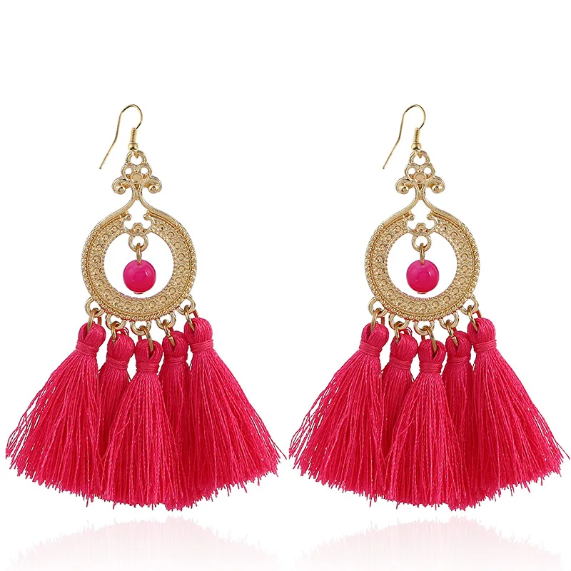 

QUMORAIN New Vintage Fringe Long Tassel Earring for Women Wedding Party Bohemian Jewelry Gold Color Statement Drop brinco