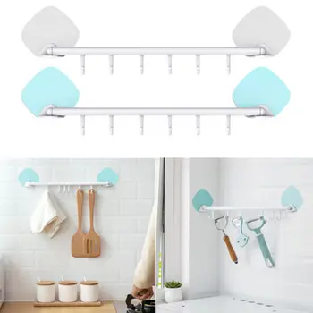 

6Hooks Towel Rack Adhesive Bathroom Kitchen Wall Door Holder Strong Stick Strong Hanger