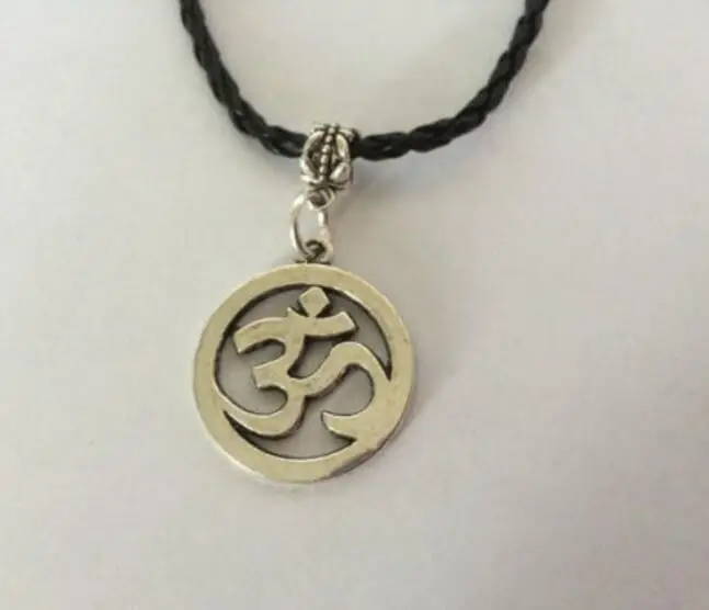 Винтажные серебряные ожерелья Om Ohm массивный кулон чокер плетеные кожаные