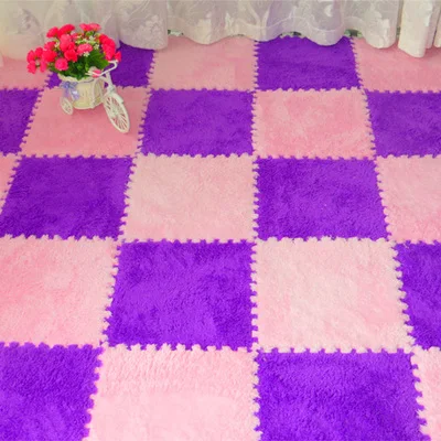 10pcs/set 30*30cm Baby EVA Plush Puzzle Mats Foam Shaggy Floor Velvet Carpet Decorative Kids Room for Crawling Play Toys Rug - Цвет: pink and purple