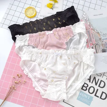 

SP&CITY Lolita Ruffle Bow Lace Panties Cute Seamless Underwear For Women Sexy Golden Print Cotton Briefs Kawaii Female Lingerie