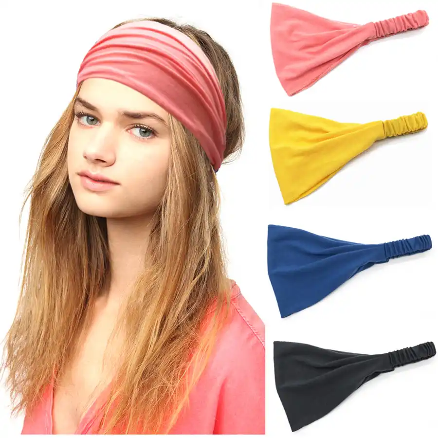 1X 5/" Mujeres Ancho Yoga Danza Deporte Diadema Turbante Elástico tramo Banda de Cabello Q1J8
