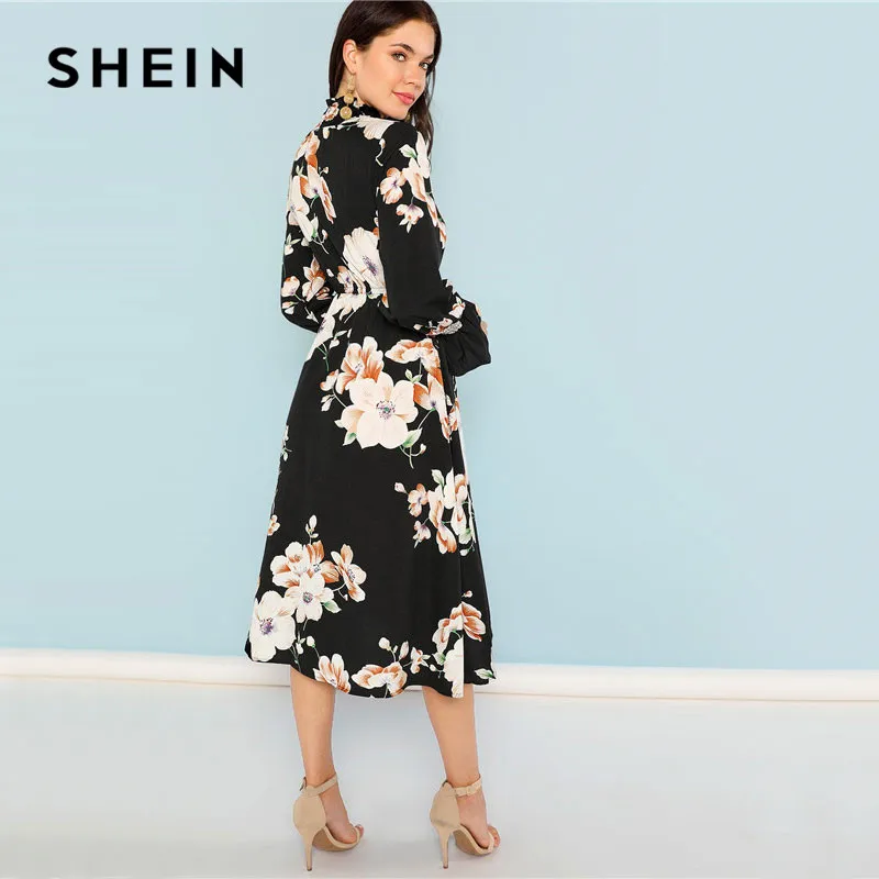 SHEIN Нарядное Платье С Цветочным Принтом Для Девочек Длинным Рукавом