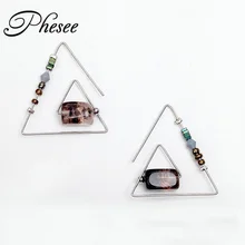 

Phesee Good Quality Fashion Triangle Beaded Dangle Earrings Natural Citrine Stone Earrings Jewelry Statement For Women Gift