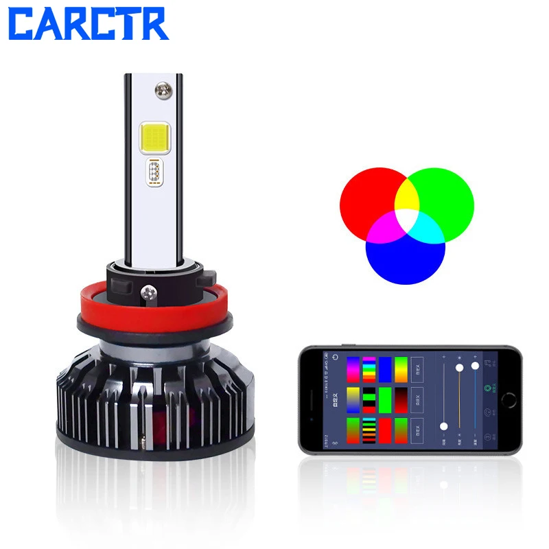 CARCTR New Car Led Fog Lights RGB 7 Colors Voice Control APP Bluetooth Control Super Bright