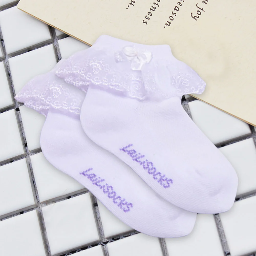 Хлопковые носки принцессы с бантиком для маленьких девочек детские белые кружевные сетчатые носки с рюшами для малышей, Новые короткие Дышащие носки