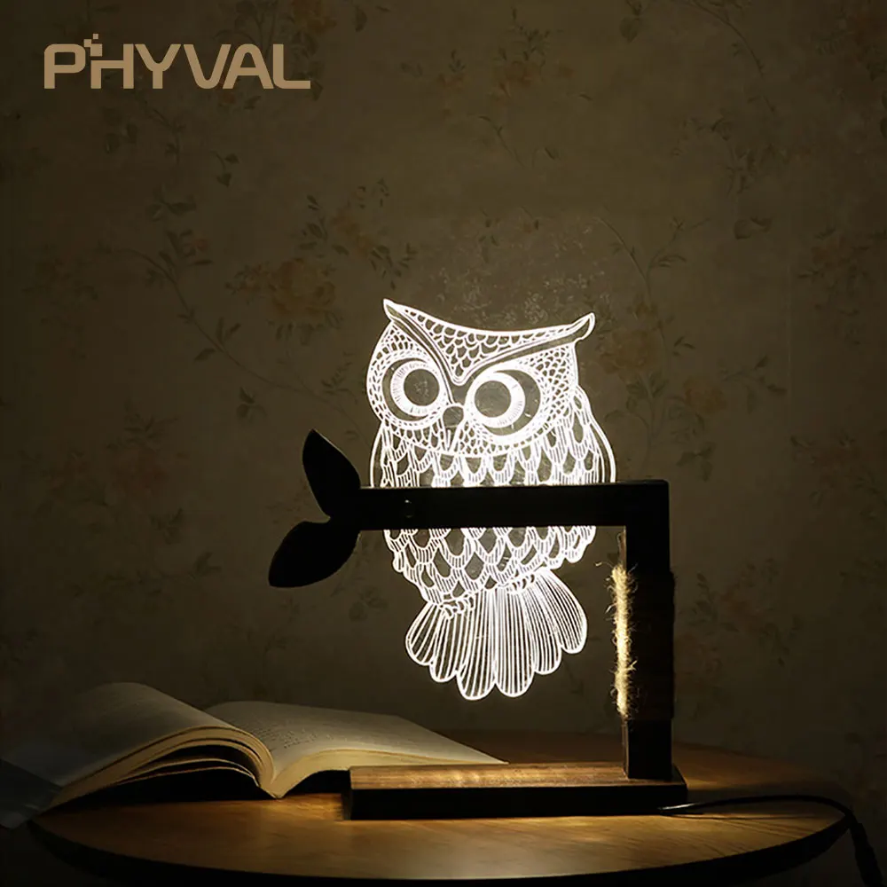 

3D Light Print Owl Lamp Bedroom Bedside Light Children Party Toy Table Lamp Led Night Light Home Decor Creative Gift Acrylic