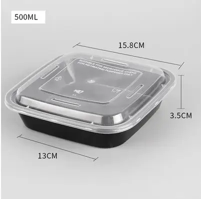 50Pcs Disposable Microwave Plastic Food Storage Container Safe Meal Prep Containers For Home Kitchen Food Storage Box - Цвет: 500ML