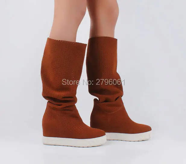 

Cut-outs Cheap Sale Summer Sandal Boots Height Increasing Round Toe Slip-on Boots Wedge Suede Women Boots Promotion