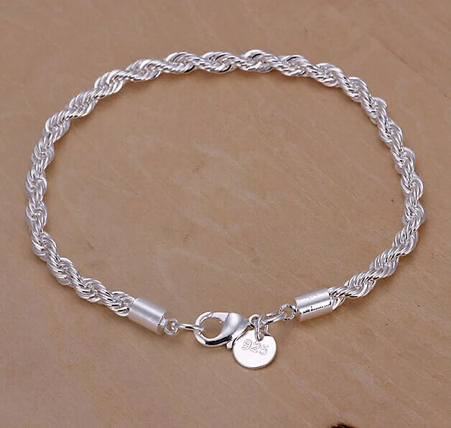 925 пробы silv простой серебряный браслет с подвеской женский браслет с кристаллами Серебряная цепочка Браслеты для Для женщин ювелирные изделия Bijoux(украшения своими руками) подарок S039