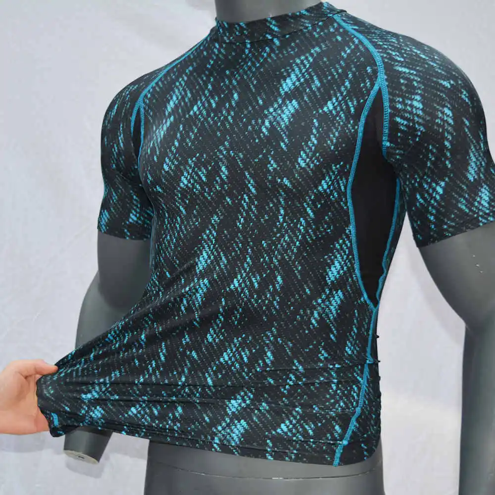 Мужская рубашка для серфинга с коротким рукавом из лайкры с принтом для подводной охоты, Рашгард, сухая одежда для серфинга, защита от ультрафиолета, UPF 50, пляжная одежда - Цвет: B19153