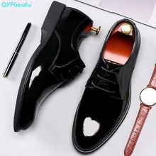 QYFCIOUFU The New Patent Leather Men Dress Shoes England Genuine Leather Oxford Shoes Pointed Wedding Lace-up Pointed Toe Shoes цена QYFCIOUFU The New Patent Leather Men Dress Shoes England Genuine Leather Oxford Shoes Pointed Wedding Lace-up Pointed Toe Shoes цены онлайн