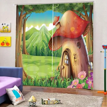 

3D Curtains Mushroom house Kid room living room bedroom blackout curtains home goods curtains