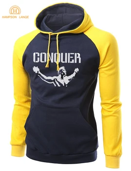 

2019 Hot Sale Autumn Winter Arnold Conquer Fitness Raglan Hoodies Men Loose Fit Fleece Muscle Fit Sweatshirt Men's Tracksuit