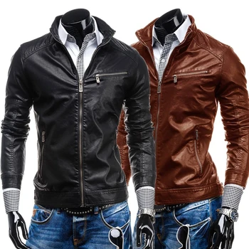 

New Arrived Motorcycle bike Leather Men's Jackets Male Slim top Coats Zipper Man Outerwear Stand fashion high quality Jackets
