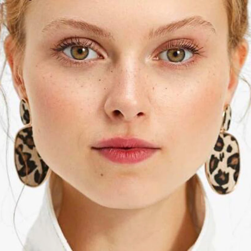 

Bestessy Za Geometric Round Square Drop Earrings Trendy Party Women Leopard Print Long Dangle Earrings Bamboo Maxi Jewelry
