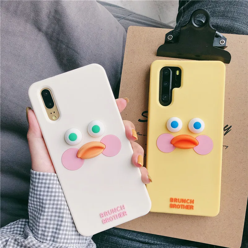 

Korean Cartoon Brunch Brother Cute Yellow Duck Phone Cases For Huawei P20 P30 Mate 20 Pro 20X Silicone protection Back Cover
