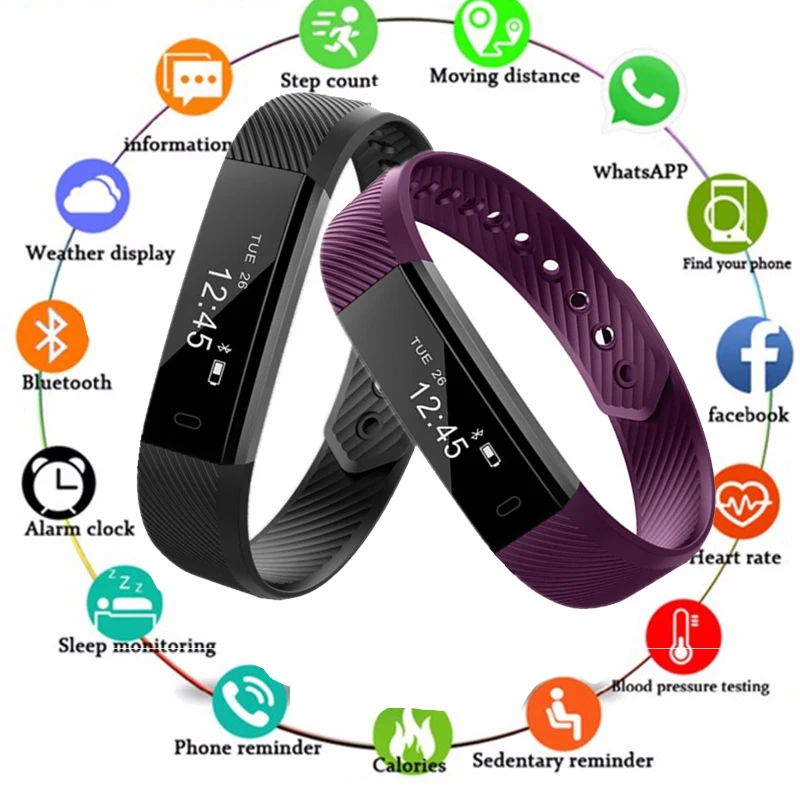 

ID115 Smart Wristbands Fitness Tracker Step Counter Bracelet Pedometer Bluetooth Smartband Waterproof Sleep Monitor Wrist Watch