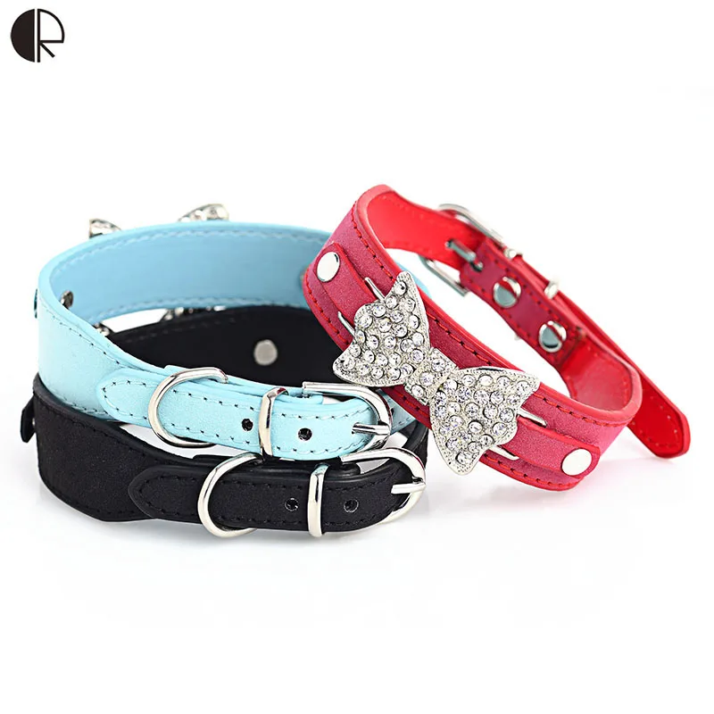 Ошейник Bling Crystal Лук небольшой кожаный ошейник Щенок Cat Чихуахуа использовать