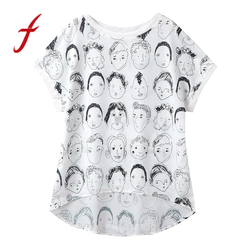 

2019 FeiTong Cool Print Female T-shirt Summer Short Sleeve Print T-Shirt Top Fashion cartoon simple avatar print shirt knit top