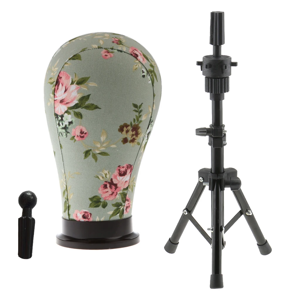 21'' Cork Canvas Block Wigs Making Mannequin Head Doll with Tripod Stand Holder Cosmetology Training Tool Canvas material