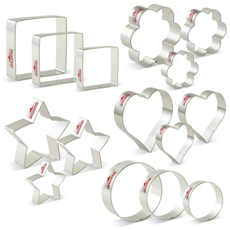 Hearts 15 Pieces Basic Stars Circle Squares Cookie Cutter Set Flowers 