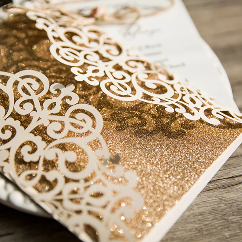  10Kit Design Flower Pattern Laser Cut Invitations Cards Ribbons decoration Fold Customize Wedding P - 32847096839