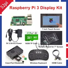 52Pi Raspberry Pi 3 Starter Kit with 7» Touch Screen+Acrylic Mount+Heat Sinks+16GB SD Card+Case+Fan+5V 2.5A US/EU/UK/AU Power