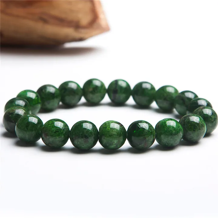 10 мм драгоценные зеленые естественный диопсид Браслеты для Для женщин Для мужчин растягивающийся Кристальный зеленый круглый бусина
