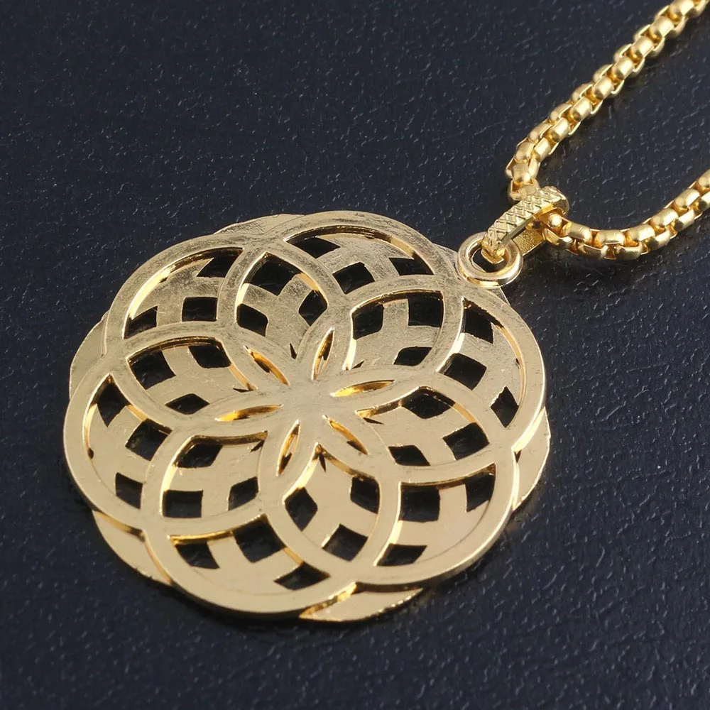 

RJ High Quality Flower of Life Silver Gold Hollow Pendants Necklaces Hip Hop Geometric Life Flower Men Women Necklace Kolye Gift