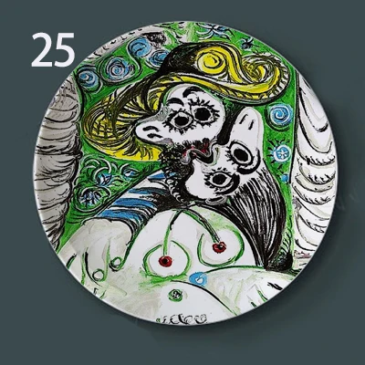 Испанский Пикассо живопись тарелки для домашнего декора стены абстрактный акварельный стол дисплей керамический ремесленный круглый красочные пластины - Цвет: 25