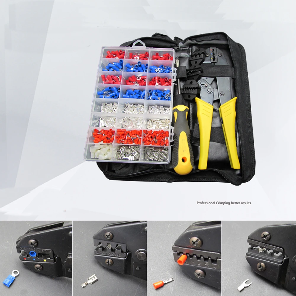 Ratchet Crimping Tool Crimper Pliers Set with 1000pcs Pre-insulated Terminals Assortment Kit