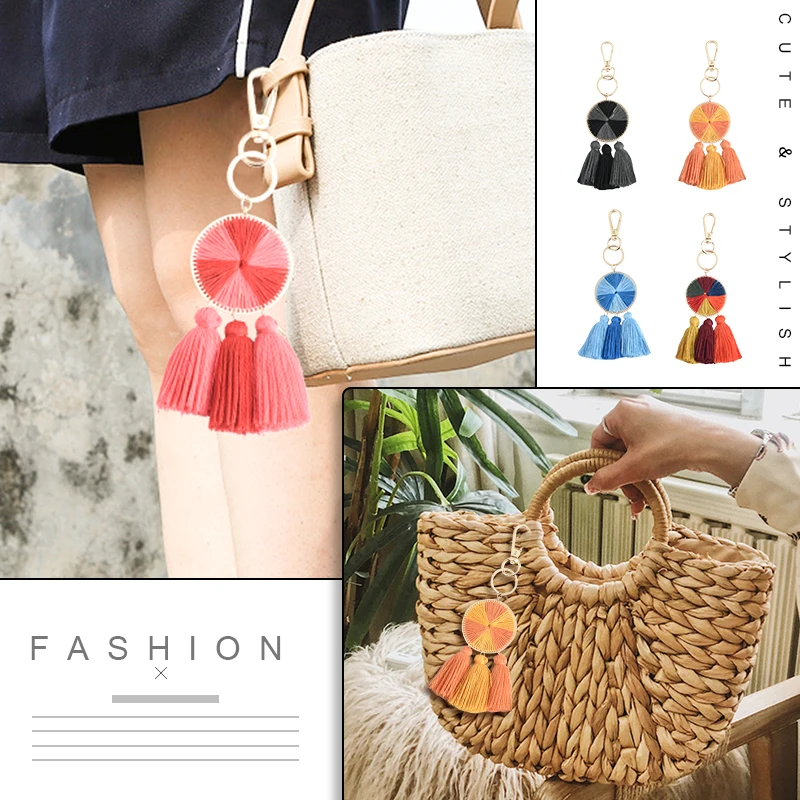Fecilia 2019 Trendy Handmade Alloy Tassel Bohemian Bag Pendant Keychain Women Ethnic Key Chain Bag Parts & Accessories