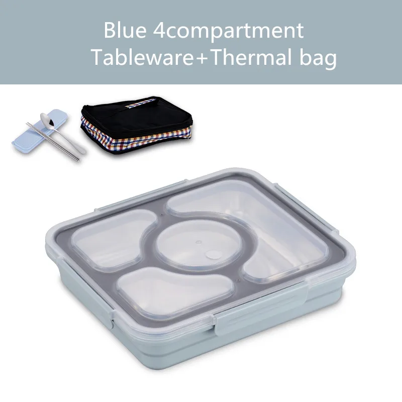 Baispo Leakproof Lunch Box Thermal Bento Box with Tableware Food Container with Compartments For Students Office Worker - Цвет: Blue 4 set