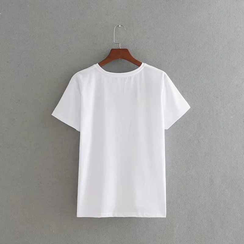 VOGUEIN Новая женская белая футболка с цветочной вышивкой и коротким рукавом, Размер SML