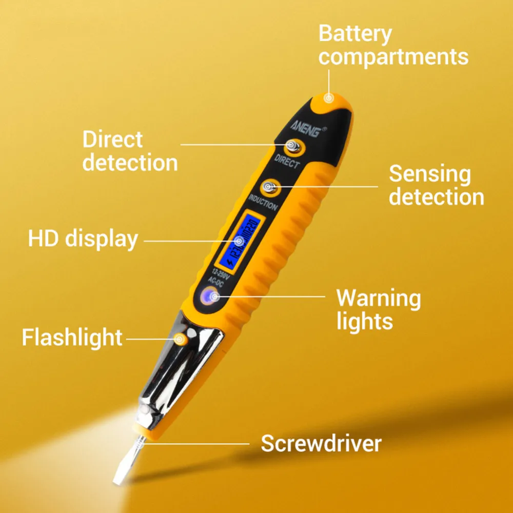 12-250 В Ac Dc электрическая тестовая ручка розетка настенная розетка тестер датчика детектора напряжения светодиодный светильник вольт ток индикатор напряжения