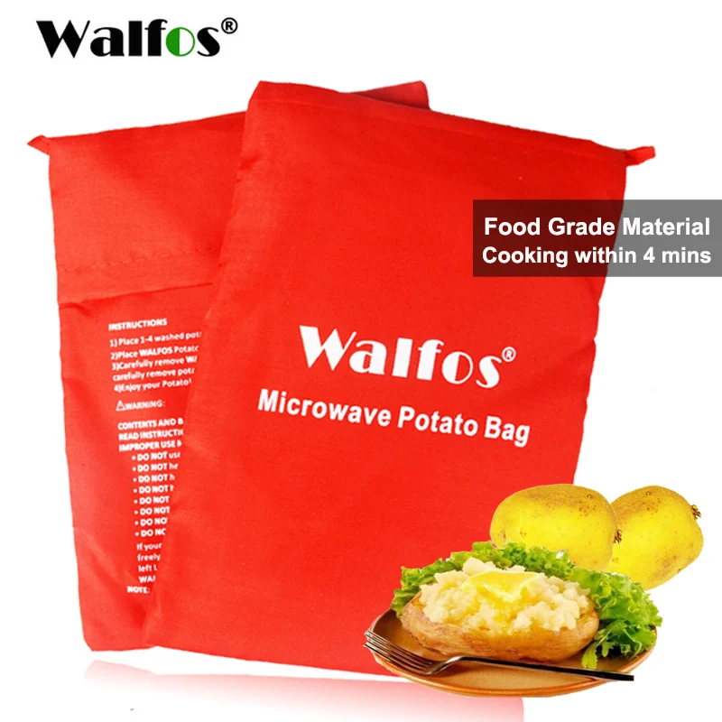 WALFOS 1 шт. моющийся мешок для микроволнового картофеля для духовки Быстрый(варит сразу 4 картофеля) паровой карман за 4 минуты легкое приготовление