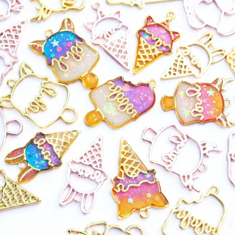 

12 Pcs Ice Cream Popsicle Alloy Border DIY Handmade Crystal Epoxy Glue UV Mold Metal Frame Jewelry Accessories Material Set